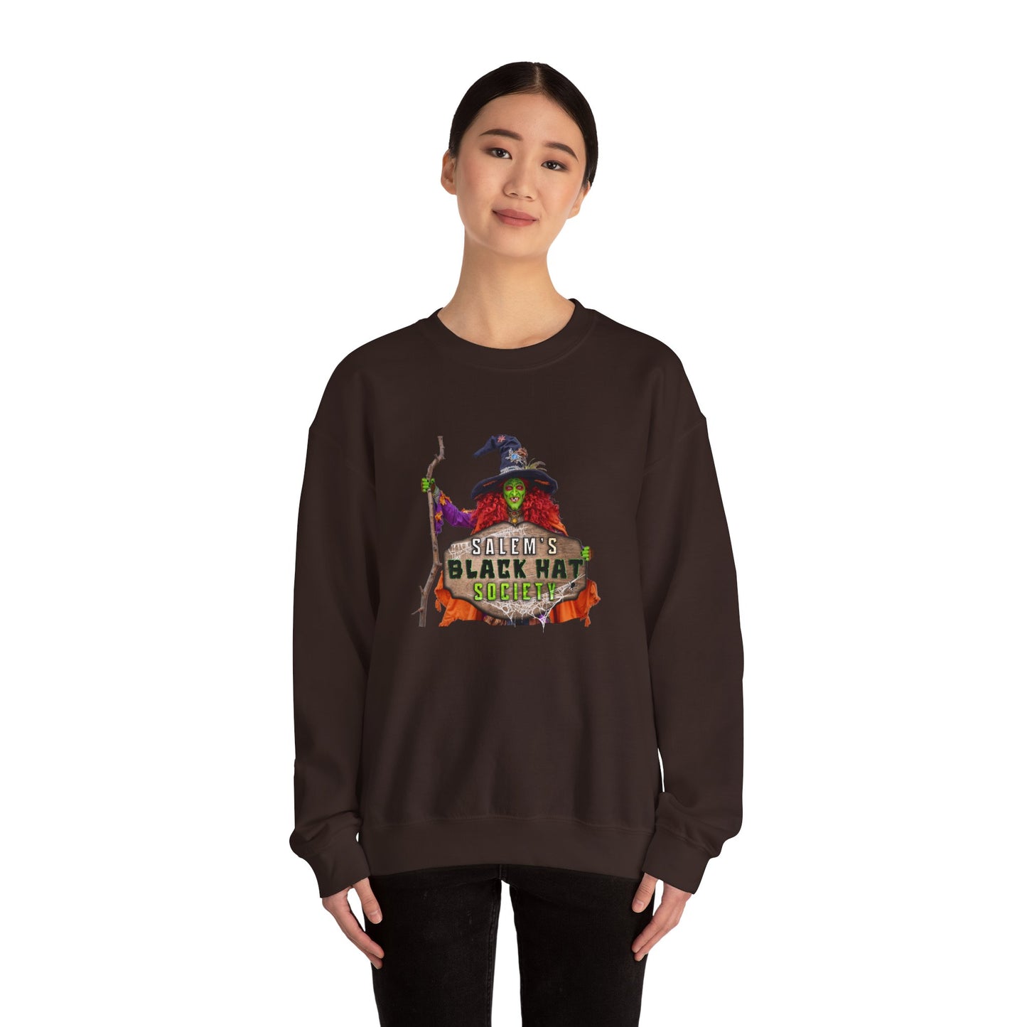 🖤 Salem’s Black Hat Society Halloween Crewneck Sweatshirt – Cozy Unisex Sweatshirt for Fall Magic, Witchy Vibes & Spooky Gifting