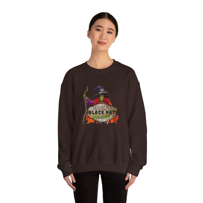 🖤 Salem’s Black Hat Society Halloween Crewneck Sweatshirt – Cozy Unisex Sweatshirt for Fall Magic, Witchy Vibes & Spooky Gifting