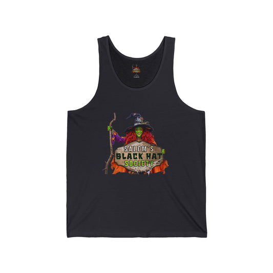 Salem's Black Hat BORAH! Tank Top - Halloween Party Tee, Unisex Jersey Tank, Witchcraft Apparel, Gift for Halloween Enthusiasts, Black Hat Society