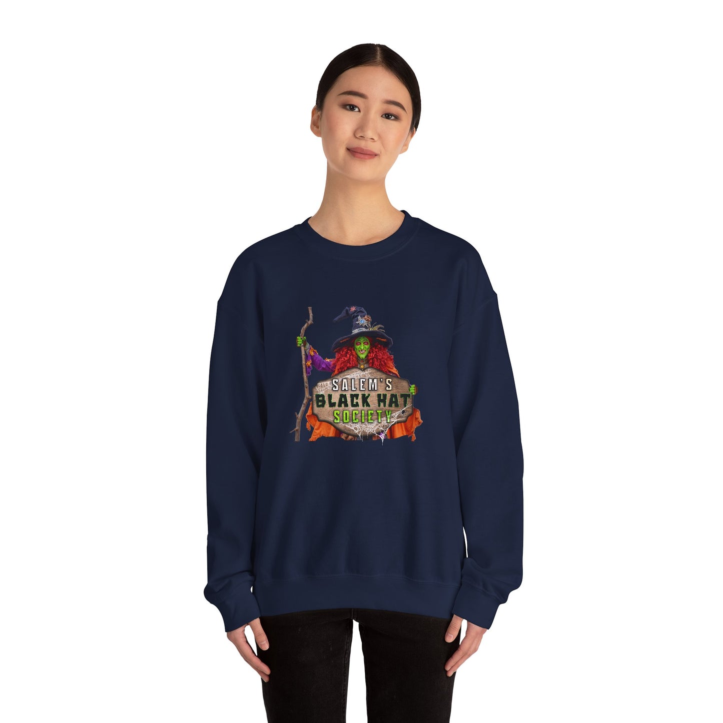 🖤 Salem’s Black Hat Society Halloween Crewneck Sweatshirt – Cozy Unisex Sweatshirt for Fall Magic, Witchy Vibes & Spooky Gifting