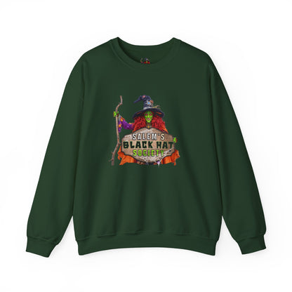 🖤 Salem’s Black Hat Society Halloween Crewneck Sweatshirt – Cozy Unisex Sweatshirt for Fall Magic, Witchy Vibes & Spooky Gifting