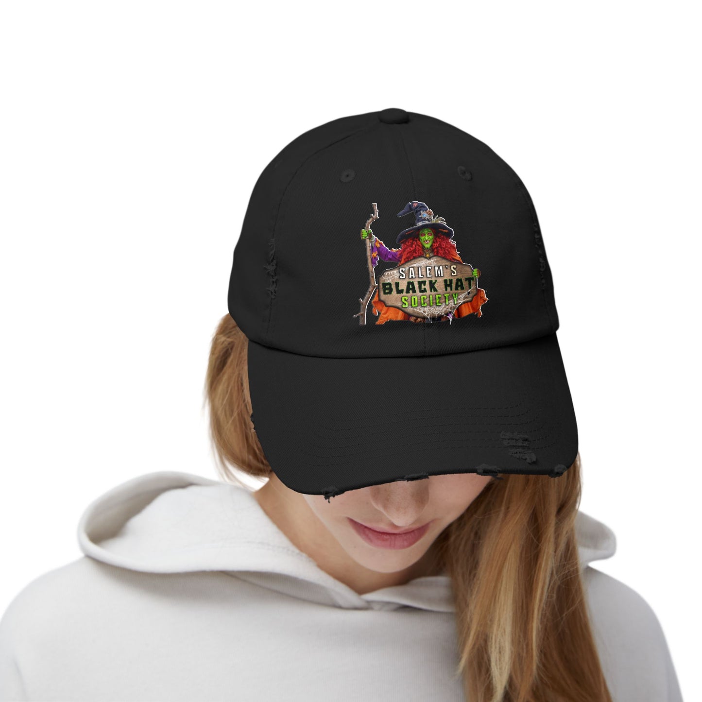 Salem's Black Hat Society Caps, Halloween Cap, Witch Hat Gift, Distressed Unisex Cap, Spooky Accessories, Fall Fashion