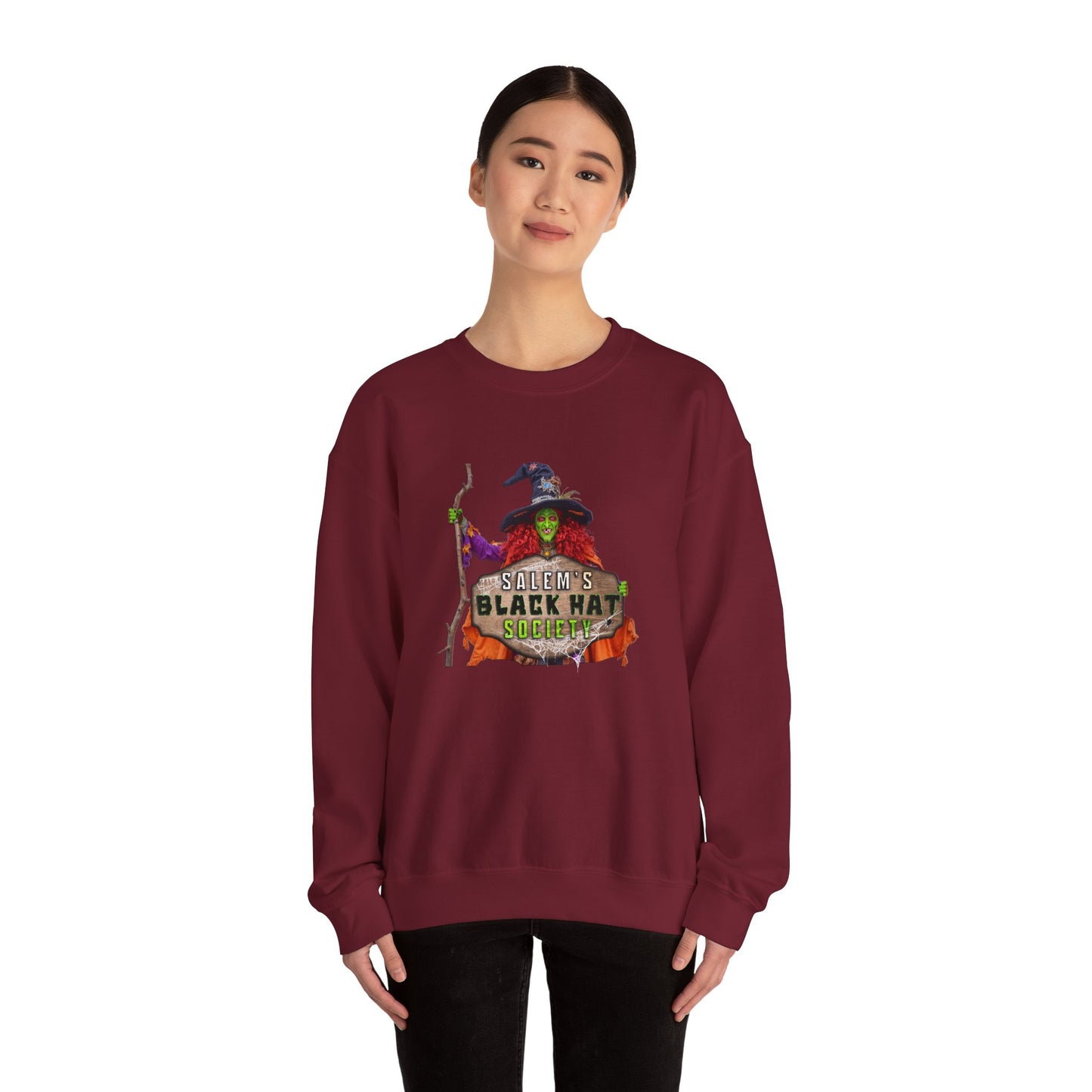 🖤 Salem’s Black Hat Society Halloween Crewneck Sweatshirt – Cozy Unisex Sweatshirt for Fall Magic, Witchy Vibes & Spooky Gifting