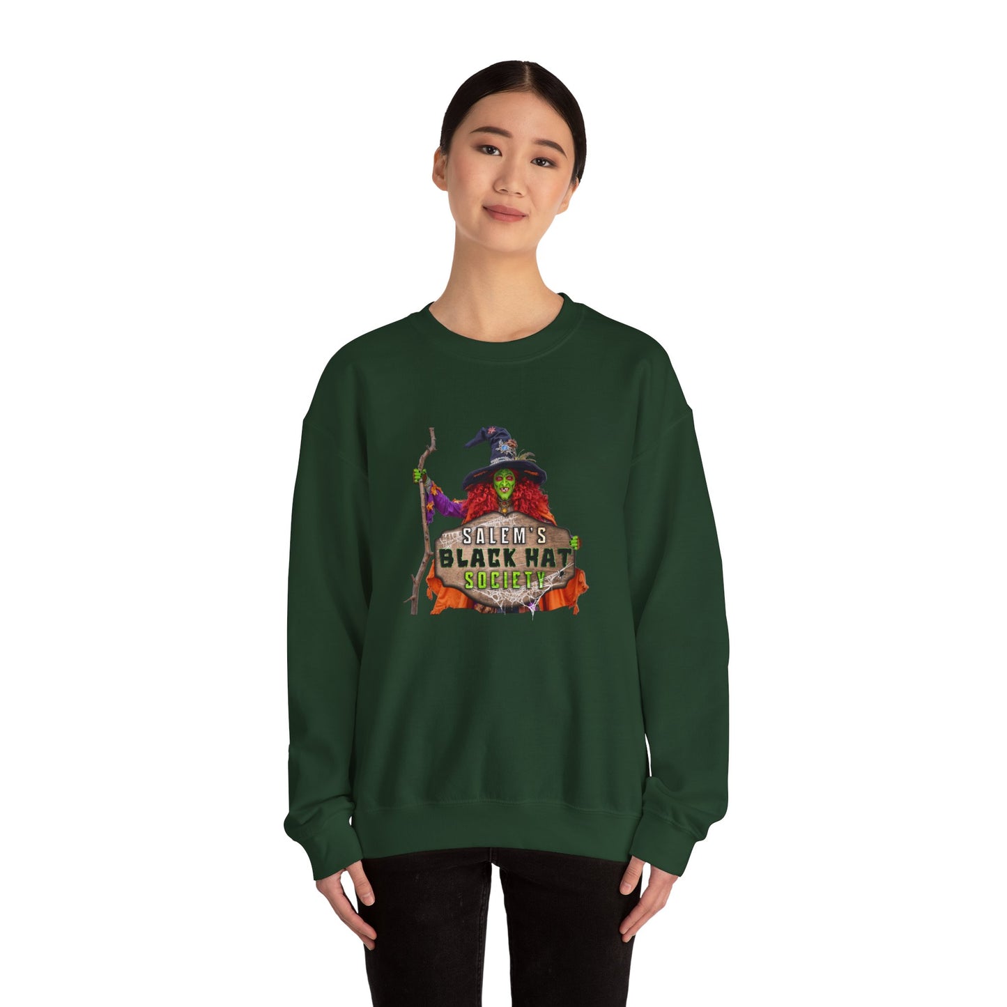 🖤 Salem’s Black Hat Society Halloween Crewneck Sweatshirt – Cozy Unisex Sweatshirt for Fall Magic, Witchy Vibes & Spooky Gifting