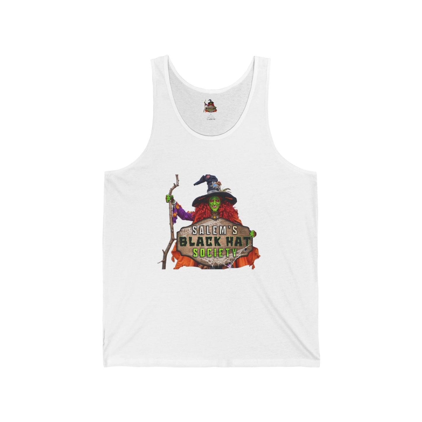 Salem's Black Hat BORAH! Tank Top - Halloween Party Tee, Unisex Jersey Tank, Witchcraft Apparel, Gift for Halloween Enthusiasts, Black Hat Society