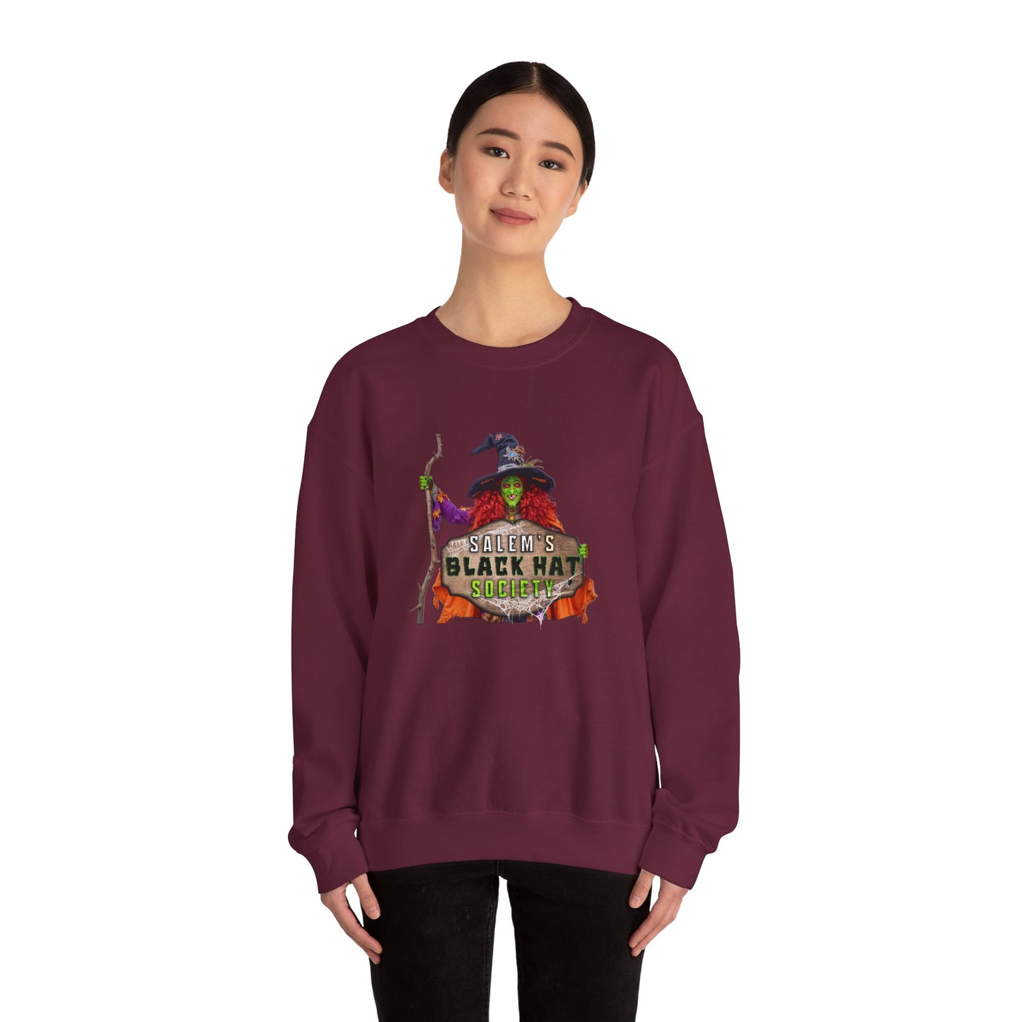 🖤 Salem’s Black Hat Society Halloween Crewneck Sweatshirt – Cozy Unisex Sweatshirt for Fall Magic, Witchy Vibes & Spooky Gifting