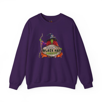 🖤 Salem’s Black Hat Society Halloween Crewneck Sweatshirt – Cozy Unisex Sweatshirt for Fall Magic, Witchy Vibes & Spooky Gifting