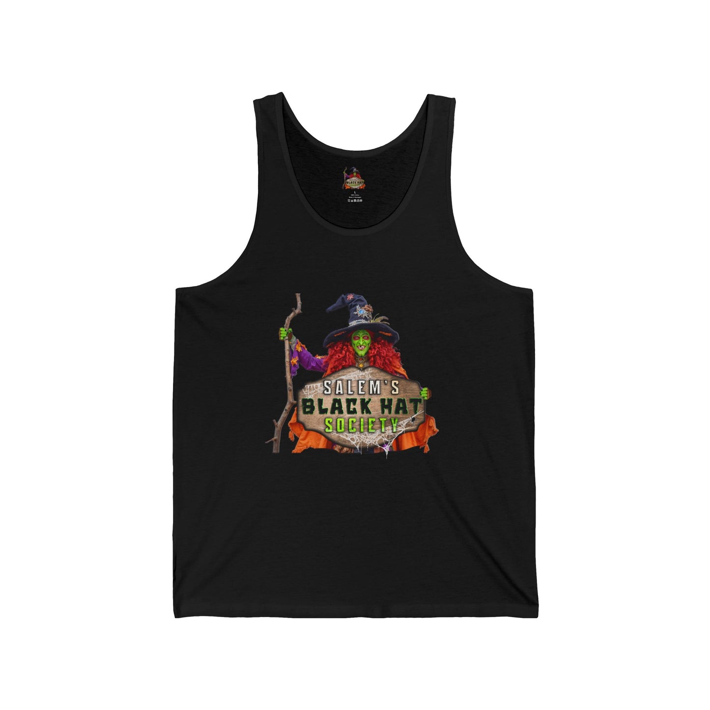 Salem's Black Hat BORAH! Tank Top - Halloween Party Tee, Unisex Jersey Tank, Witchcraft Apparel, Gift for Halloween Enthusiasts, Black Hat Society