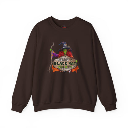 🖤 Salem’s Black Hat Society Halloween Crewneck Sweatshirt – Cozy Unisex Sweatshirt for Fall Magic, Witchy Vibes & Spooky Gifting