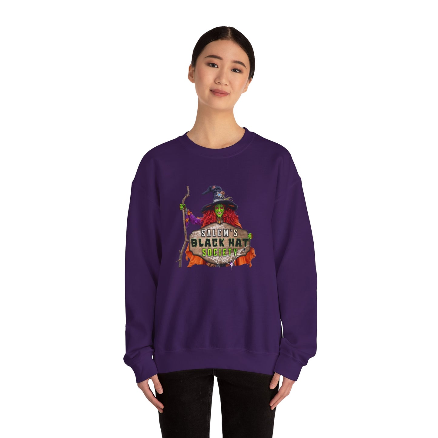 🖤 Salem’s Black Hat Society Halloween Crewneck Sweatshirt – Cozy Unisex Sweatshirt for Fall Magic, Witchy Vibes & Spooky Gifting