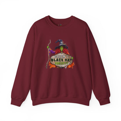 🖤 Salem’s Black Hat Society Halloween Crewneck Sweatshirt – Cozy Unisex Sweatshirt for Fall Magic, Witchy Vibes & Spooky Gifting